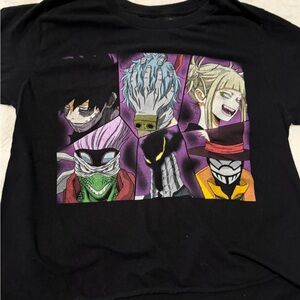 Hot Topic Black Kids Tee with Purple & Yellow Anime Villains Graphic